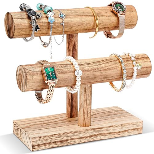Procase Présentoir Bracelet en Bois, Porte Bracelet, Support Bracelet Détachable à 2 Niveaux, Porte Bijoux pour Bracelet Montre Élastique Cheveux -Naturel