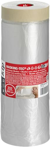 Kip Tape 232-25 Masker avec ruban de masquage - film de masquage avec ruban crêpe pour peindre et vernir - protection contre les taches de peinture - 2600mm x 25m