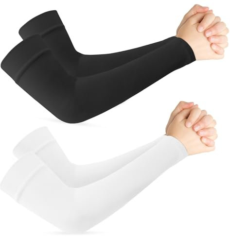 AEYURUID Manicotti Braccia UV UPF 50+ Manicotto Braccio Raffreddamento per Pallavolo & Ciclismo Copri Tatuaggio Sportivo Unisex Donna/Uomo (Nero Bianco)