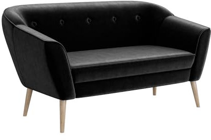 MEBLINI Mini Sofa 2-Sitzer für Wohnzimmer - Mini Lounge für Zwei Personen - Küchensofa - Sofa Klein - Doris - 2 - Schwarz Samt