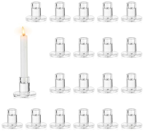 NUPTIO Bougeoir Verre Chandelier Lot de 20 Bougeoir en Verre Transparent Bougies à Réchauds en Forme de Pilier Centre de Table pour la Décoration des Dîners de Noël
