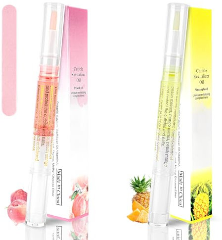 Lot de 2 stylos à huile pour cuticules pour le soin des ongles, huile pour cuticules pour ongles avec lime à ongles, huile à ongles pour éviter les fissures sèches et les ongles suspendus, nutrition