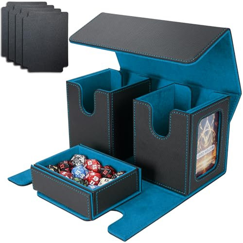 AFIING MTG Commander - Caja de almacenamiento de tarjetas – Se adapta a 200 tarjetas de doble manga, funda de cubierta 3 en 1, organizador de tarjetas magnético fuerte para Magic Commander TCG CCG, 4