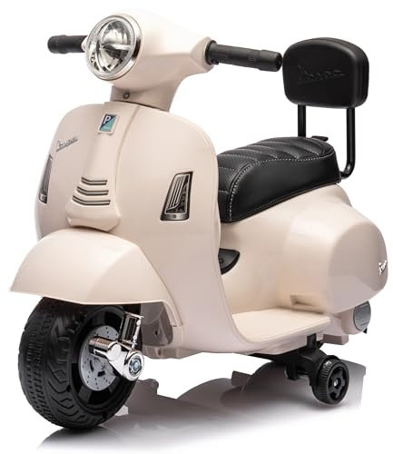 Vespa Electrique Voiture avec Dossier Enfant de 2 Ans 6 Volts Blanc - Vespa avec Dossier Enfant avec Sons et lumières intégrés, Velo Electrique