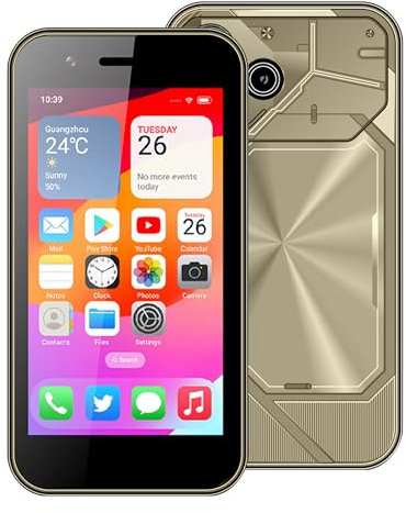 viqee 3G-Mini-Smartphone ohne Vertrag – 3,0-Zoll-HD-Bildschirm, 3+64 GB Dual-SIM-Handy mit Dual-Kamera/GPS/Face ID, Taschen-Schülerhandy für Kinder (Gold)