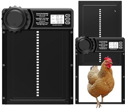 MASTERFUN Automatic Chicken Coop Door, Auto Chicken Door Opener, Timer Modes for Safe and Convenient Chicken Keeping with Intelligent Obstacle Sensors, Large Programmable LCD Screen