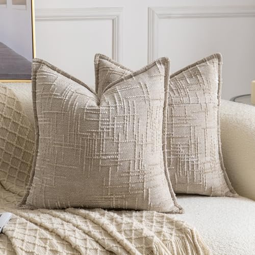 Madizz 2er Set Chenille Dekorativ Kissenbezüge Weiche neutrale Wurfkissen für Sofa Boho Akzent Zierkissenbezüge für Schlafzimmer Wohnzimmer Modernes Zuhause Dekor Taupe 45x45 cm