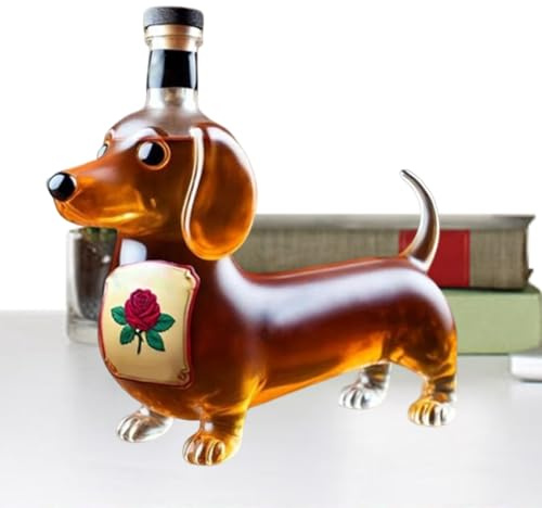 Alcohol bottles, dark alcohol bottles in the shape of a roof, bottle for animal spirits, whisky bottle, unusual bottle for the collection of spirits, dog sculpture included