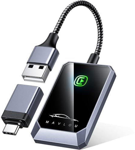 Mavlou CarPlay Wireless Adapter, Neueste Upgrade Wireless Carplay Dongle, Konvertieren Verkabeltem CarPlay zu Wireless, Plug-und-Play OTA-Upgrade, für iPhone iOS 10+ & Autos mit Wired CarPlay (Grau)