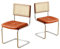 SEEDWAVE Lot de 2 chaises de salle à manger style vintage avec dossier en rotin et cadre en bois de noyer - Siège en cuir synthétique - Design rétro pour cuisine, salon, bureau (noyer)