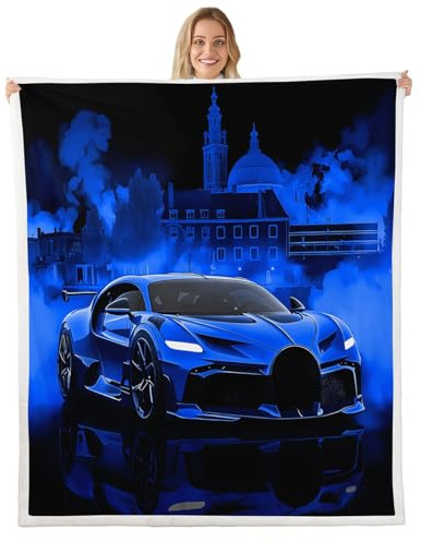 Homemissing Kinder Rennwagen Decke 150x200cm Extreme Sport Spiel Car Wohndecke Auto für Jungen Mädchen Schlafzimmer Dekor Modernes Blau Kuscheldecke Weich