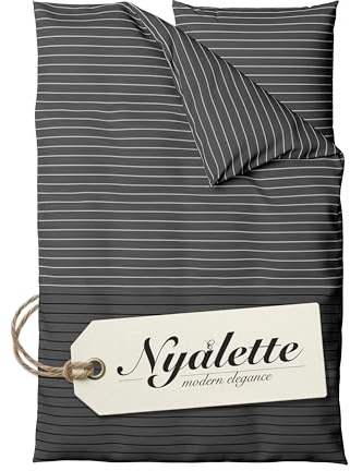 NYALETTE Bettwäsche 135x200 Baumwolle Bettwäsche-Sets Premium Grau Anthrazit Gestreift