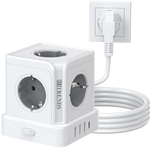 KEAGAR Steckdosenwürfel mit USB, 5-Fach Steckdosenwürfel mit Kabel, Mehrfachsteckdose Würfel, 230V/16A, 2M, Ideal für den Einsatz in Haushalten (Wohnzimmer, Schlafzimmer, Küche) Sowie in Büros, Weiß