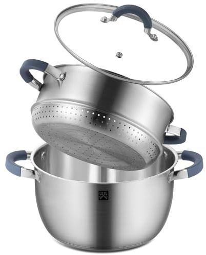 Dampfgarer Topf mit Glasdeckel 24 cm,Dampftopf Edelstahl 5.3L Inklusive Dampfkorb,Dampfkocher Induktion Kartoffeldämpfer Couscous Topf geeignet für Gemüse, Suppen, Knödel,ofen und spülmaschinenfest
