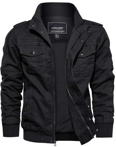 EKLENTSON Homme Veste d'Extérieur Veste Coupe-Vent en Coton Classique avec Poches,Noir,XL