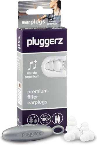 Pluggerz earplugs Music Premium Doppelpack professionelle Ohrstöpsel mit Spezial-Filter für Geräuschunterdrückung, für perfekten Musikgenuss, aus weichem Silikon, über 100mal wiederverwendbar