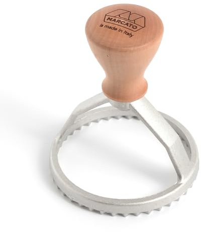 Marcato Molde para Ravioli y Galletas, Formas para Ravioli, Cortadores para Galletas, en Madera Maciza y Aluminio Fundido a Presión, Molde en forma de Círculo de 80 mm.