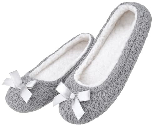 MIXIN Womens Slip On Ballerina Slippers Ballet Knitted House Shoes for Ladies UK 6