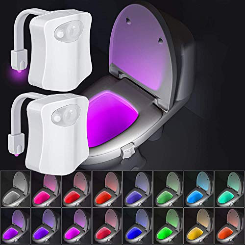 Riaxuebiy LED Toilette Nachtlicht,PIR-Sensor Licht, Auto ON/Off, Kabellose LED WC Beleuchtunglicht Batteriebetriebene Toilettenlicht (16 Farbe-A, 2 Stück)