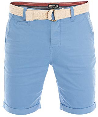 riverso Kurze Hosen Herren Sommer Chino Shorts mit Gürtel Regular Fit RIVHenry Bermuda Stretch, Größe:W 32, Farbe:Middle Blue