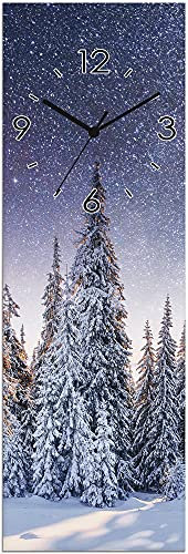ARTLAND Wanddeko Wanduhr ohne Tickgeräusche Glas Funkuhr 20x60 cm Rechteckig Lautlos Winterlandschaft Wald Alpen Tanne Schnee Sternenhimmel U1TO