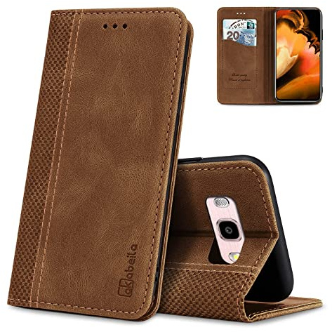 AKABEILA Schutzhülle für Samsung Galaxy J5 2016, Premium-Leder, Klapphülle mit Magnetverschluss, Ständer, Kartenfächer, Folio-Handyhülle, stoßfest, Hellbraun