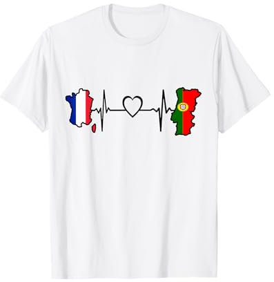 Drapeau France Portugal - battement de cœur portugais français T-Shirt