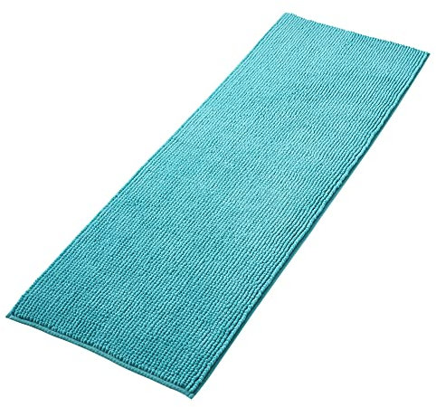 Decomira Badematte rutschfest | Als Badteppich Set kombinierbar | Badezimmer-Teppich Bad-Vorleger waschbar aus Chenille | Duschvorleger für Dusche, Badewannen, WC Deko | Petrol Türkis - 50x150 cm