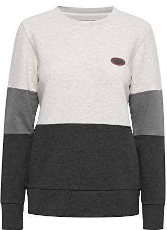 OXMO OXTrine Damen Sweatshirt Pullover Sweater mit Rundhals Rippbündchen Label-Details Baumwollmischung Regular fit, Größe:XL, Farbe:Oyster Grey Melange (201144)