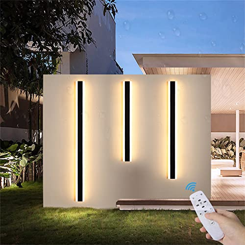 LED Außen Innen Wandlampe mit Fernbedienung Dimmbar Außenlampe Lange Streifen Wandleuchten Gartenleuchte IP65 Wasserdicht Außenwandleuchte Villa Porch Schwarz Lichtleiste Aluminium Acryl (80cm 46W)