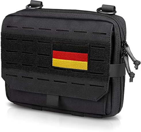 WYNEX Taktische Molle Admin-Tasche mit dreifach gefaltetem offenem Design, Molle Werkzeugtasche, Erste-Hilfe-Tasche, EDC-Werkzeugtasche, Werkzeugtasche, MOLLE-Befestigungs-Organizer Schwarz