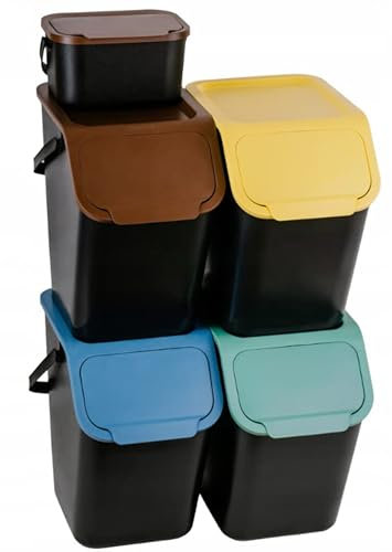 Go Practic Juego de 4 + 1 cubo de basura apilable | Sistema de separación de residuos para la separación de residuos en la cocina