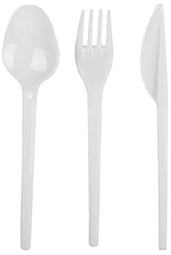White Plastic Cutlery Set Reusable - 300 Pieces Includes 100 Forks, 100 Spoons, 100 Knives - Heavy Duty, Durable Tableware Ideal for Party, Weddings, Kids Parties and Buffets