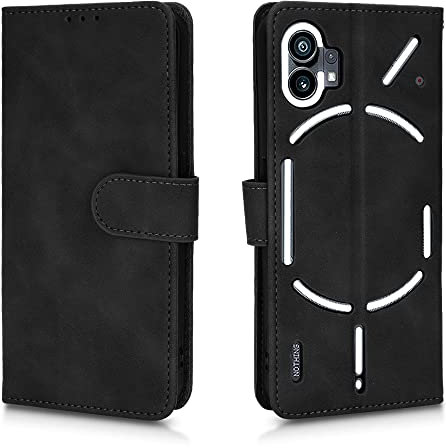 AMWEI Hülle für Nothing Phone (1), Premium TPU/PU Leder Klappbar Schutzhülle Tasche Handyhülle mit Standfunktion & Kartensteckplätzen, Schwarz