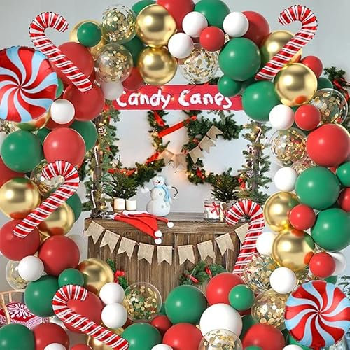 Weihnachten Luftballons Girlande,Christmas Balloons Grün Rot Gold Weihnachten Ballonbogen Luftballons Kit Weihnachtsmann Zuckerstange für Weihnacht Dekoration Geburtstag