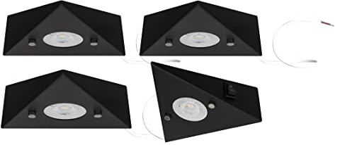 Trango 4er Set Küchen-Unterbauleuchte in Matt-Schwarz 6740-45 *COOK* Einbauleuchte - Einbaustrahler inkl. 4x 4,8 Watt LED Modul 3000K warmweiß Dreieckleuchte – Küchen-Schrankleuchte 230V erweiterbar