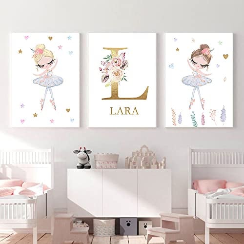Youihom 3 Name Personalisiert Golden Bilder 30 x 40 cm Poster Ballett Bild Mädchen Kinderzimmer Wandbilder Baby Wandposter Babyzimmer Junge Jungen Geschenk ohne Rahmen