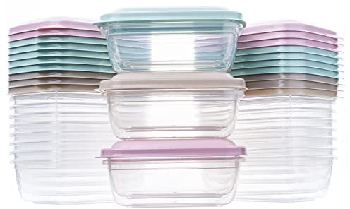QILZO Lot de 24 Récipients en plastique 320ml Récipients pour aliments pour bébés sans BPA Boîte à repas pour micro-ondes et lave-vaisselle, congélateur, récipients avec couvercle