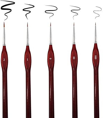 Pinceaux de Peinture Fins, pinceaux de Peinture Miniatures pour Aquarelle, Peinture à l'huile, Peinture d'art, Nail Art, Peinture de modèle à l'échelle, Dessin au Trait (5 pièces-Rouge)