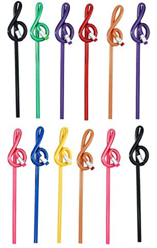 Glakyur 12Pcs Studenten Note Bleistifte Musiknote Bleistifte mit Radiergummi Bunte Musik Bleistifte Holz Notenschlüssel Gebogen Bleistift