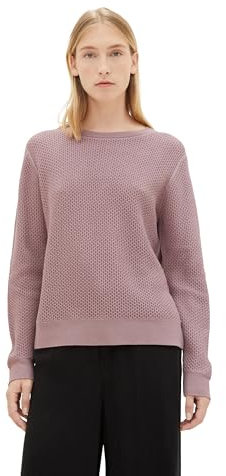 TOM TAILOR Damen Basic Strickpullover mit Struktur, dusty lilac, XL