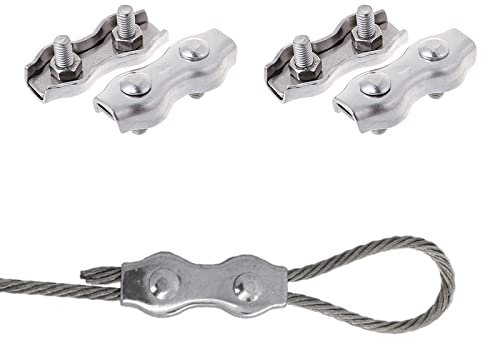 Drahtseilklemme, Seilklemme, Stahlseil Klemme, Drahtseilklemmen M4, Drahtseile Edelstahl Kabelklemme, Drahtseile Rostfrei Kabelklemme für Wäscheleine Markisenbefestigung, 4 Stück
