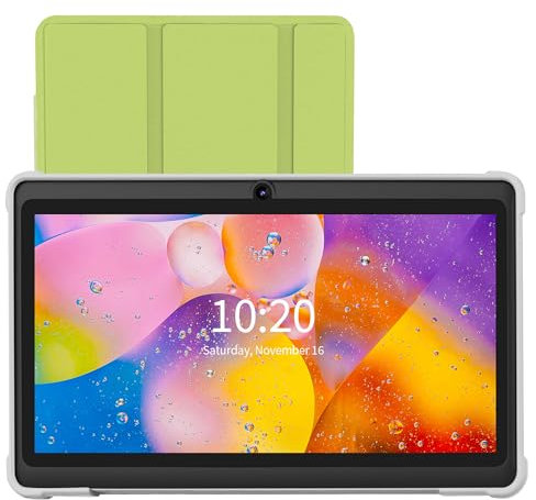 VOLENTEX 7 Inch Tablet with Case, Quad Core Android 13, 32GB ROM, WiFi, Bluetooth, Dual Camera, USB C Tablet PC, 7 Touch Screen IPS Full HD Display (Green)
