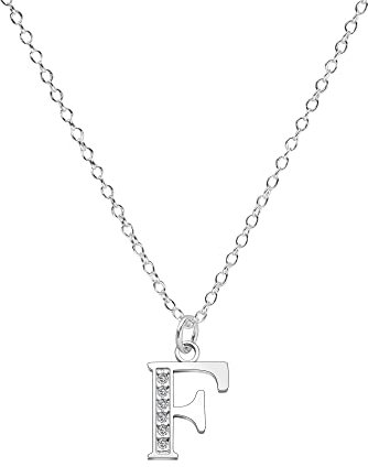 Kraven S925 Silver Initial Necklace Charm Necklace, Dainty Cubic Zirconia Letter Dainty Necklaces Jewelry Birthday Gifts for Women Girls (F)