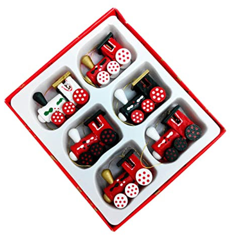 Levemolo 6 Stück Retro-Deko Mini-Rot-Dekorationen Weihnachts-Holz-Hängeornamente Weihnachtsbaum-Ornamente Weihnachtsbaum-Hängezug Holz- Deko-Accessoires Vintage-Strumpf