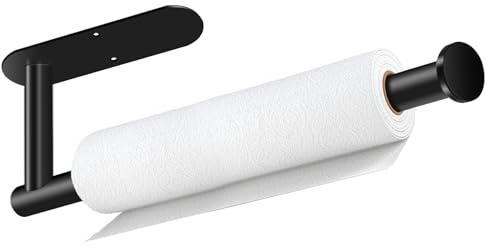 Paper Towel Holder, Self Adhesive or Drilling Paper Towel Holder Under Cabinet, Stainless Steel Black Paper Towel Holders Wall Mount for Kitchen, Bathroom, Sink, Pantry, Fridge