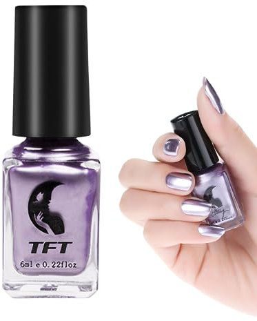 Metal Nail Polish Mirror Nail Varnish,Quick Drying Metallic Effect Nail Art Polish, Light Purple Plating Metallic Nail Polish No UV Needed, Magic Mirror Gel Nail Polish For Chrome Nail