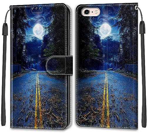 Mo-Beauty Kompatibel mit iPhone 6S Plus/6 Plus Hülle, PU Leder Flip Handyhülle iPhone 6S Plus/6 Plus (5,5 Inch) Wallet Klappbar Etui Case Schutzhülle Lederhülle Klapphülle Handytasche(Mond)