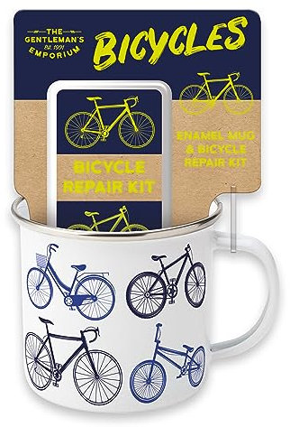 Robert Frederick Gentleman’s Emporium Enamel Bicycles Mug and Puncture Repair Set Gift Set for Cycling Enthusiasts