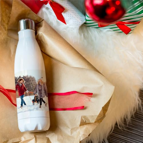 Smartphoto Gourde - Gourde en inox personnalisable avec votre photo - Bouteille parfaite pour le sport - Cadeau de Saint-Valentin, de Noël, d'anniversaire ou cadeau de mariage - 500 ml (Blanc)
